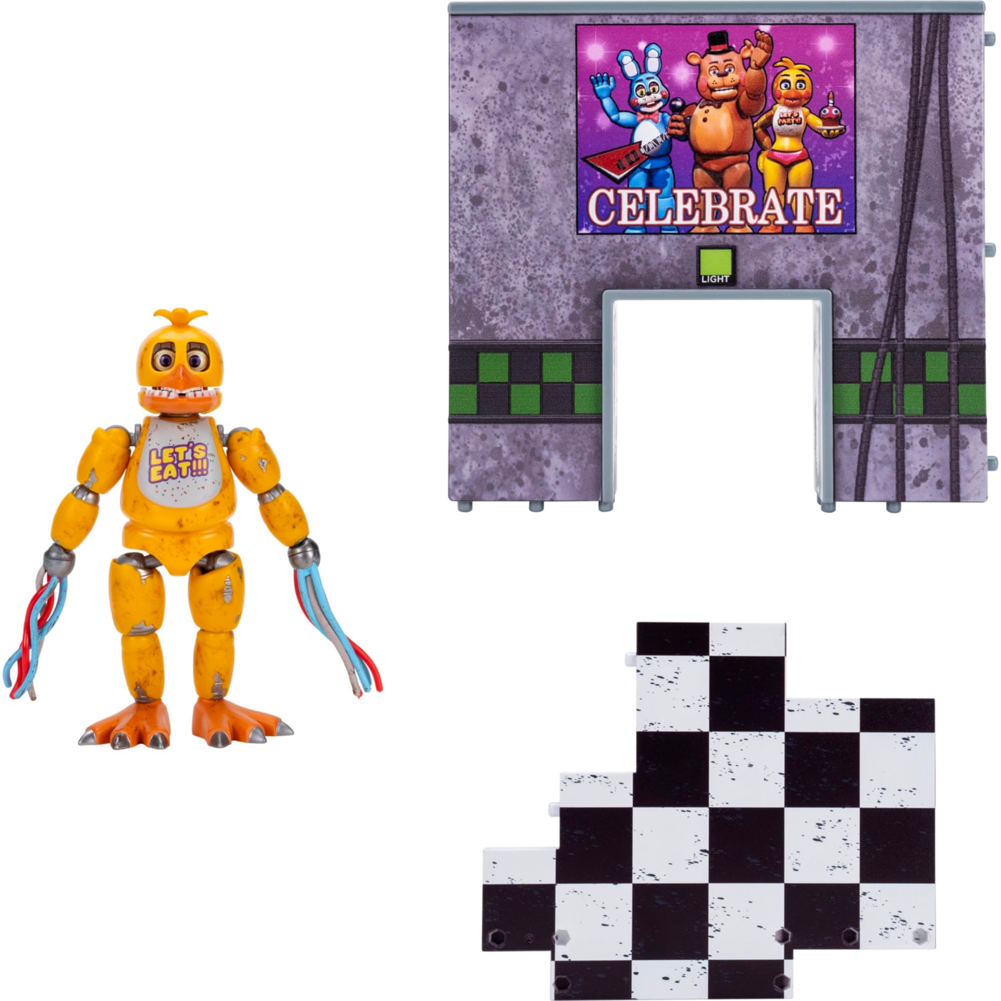 Jazwares Five Nights at Freddy’s Withered Chica Office Set - 5-Inch Articulated Figure with Jumpscare Feature, Glow-in-The-Dark Eyes, and Optical