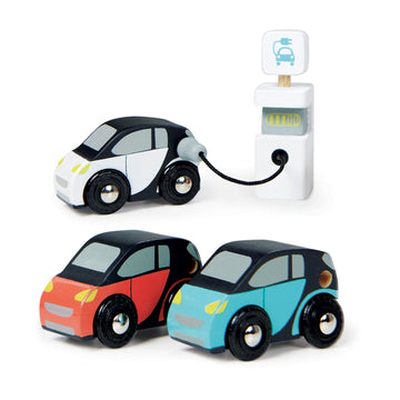 Tender Leaf Toys - Smart Car Set - 3 Pretend Electric Wooden Smart Cars with Charging Unit - Open-Ended Play Toy, Explore Role-Play and Imagination