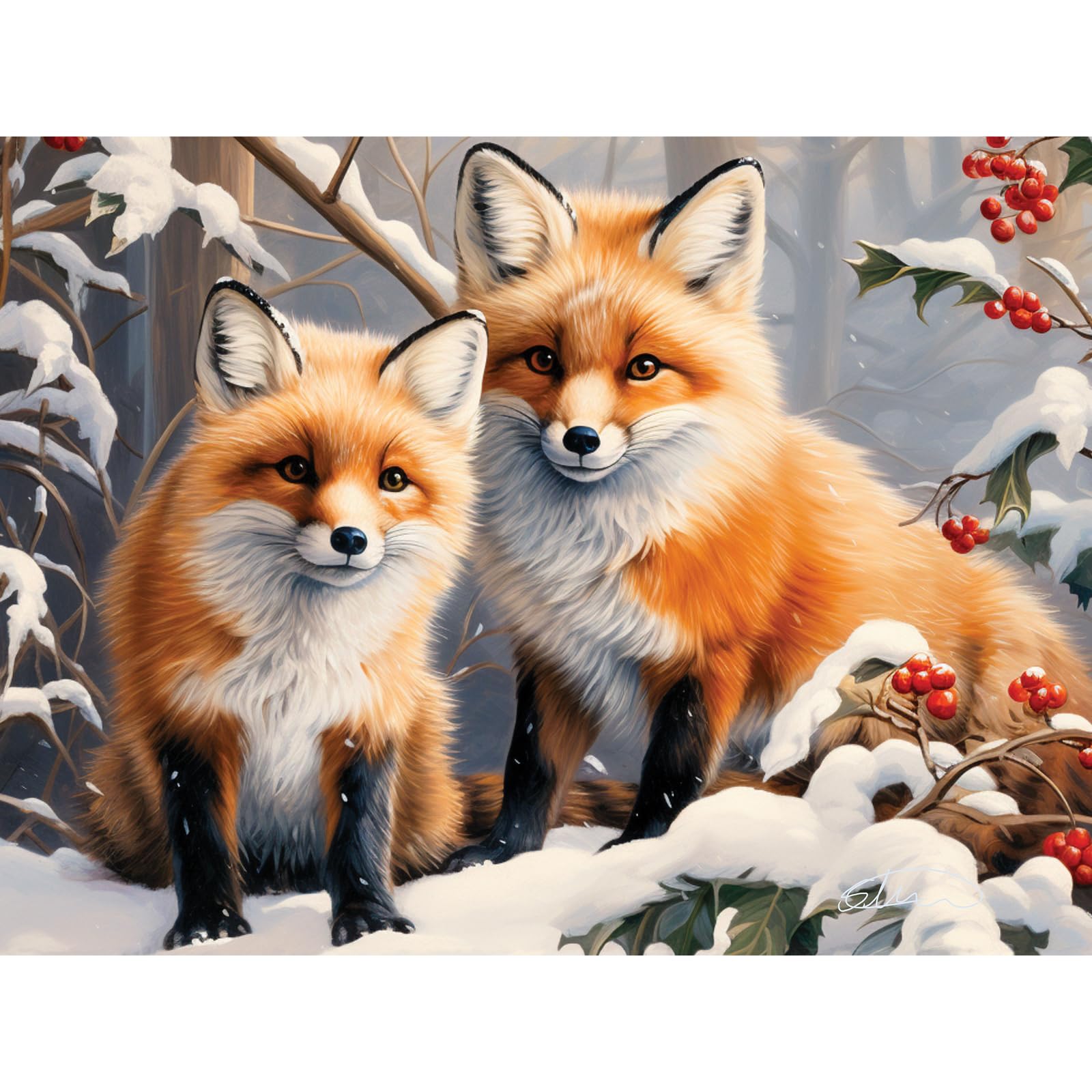 Bits and Pieces - Best Friends First Winter - Snowy Foxes Winter Scene Jigsaw Puzzle for Adults by Stewart (500 Piece Puzzle)