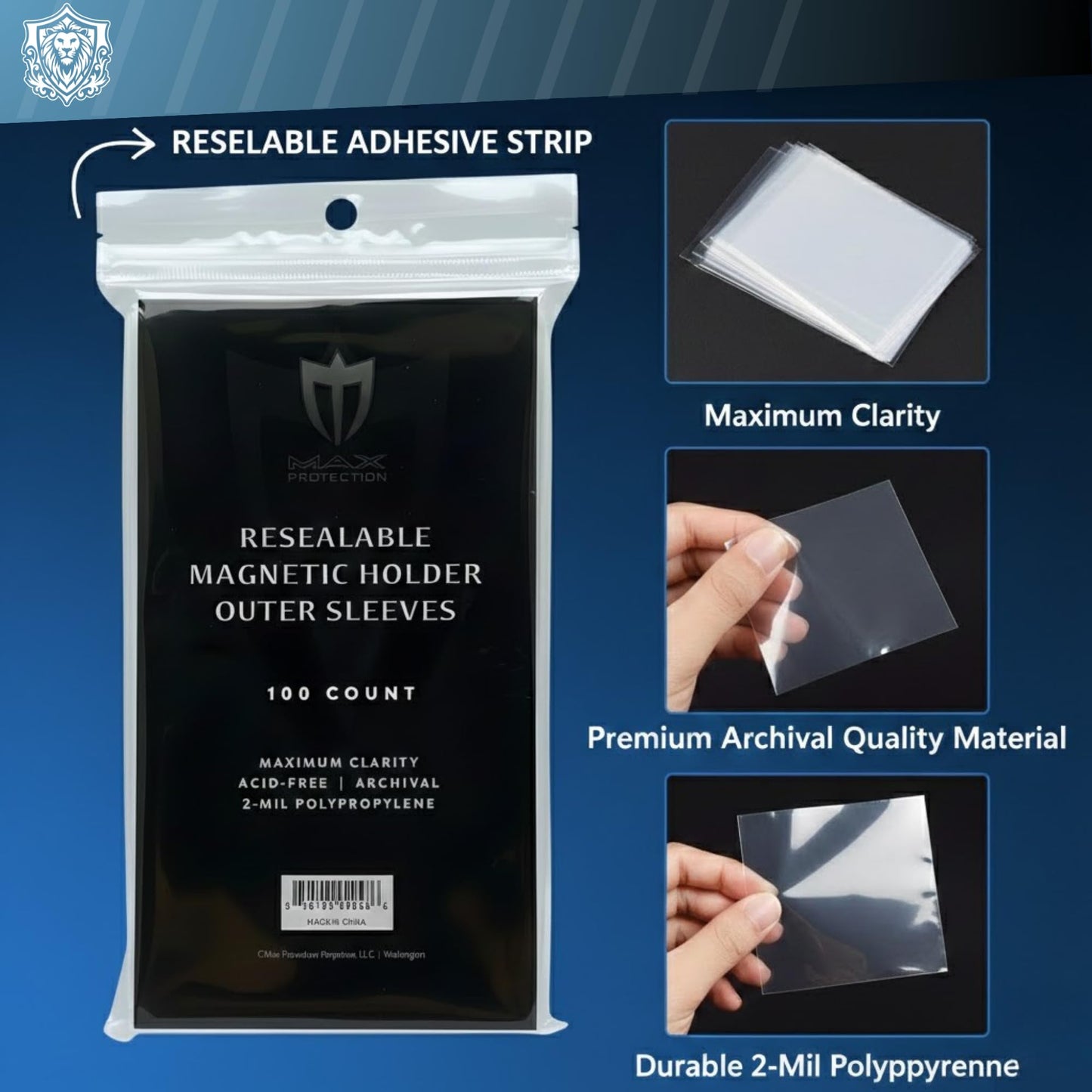 Max Protection Magnetic Card Holder Sleeves - Resealable 100ct Packs - Crystal Clear Acid-Free Polypropylene - Secure & Protect from Scratches