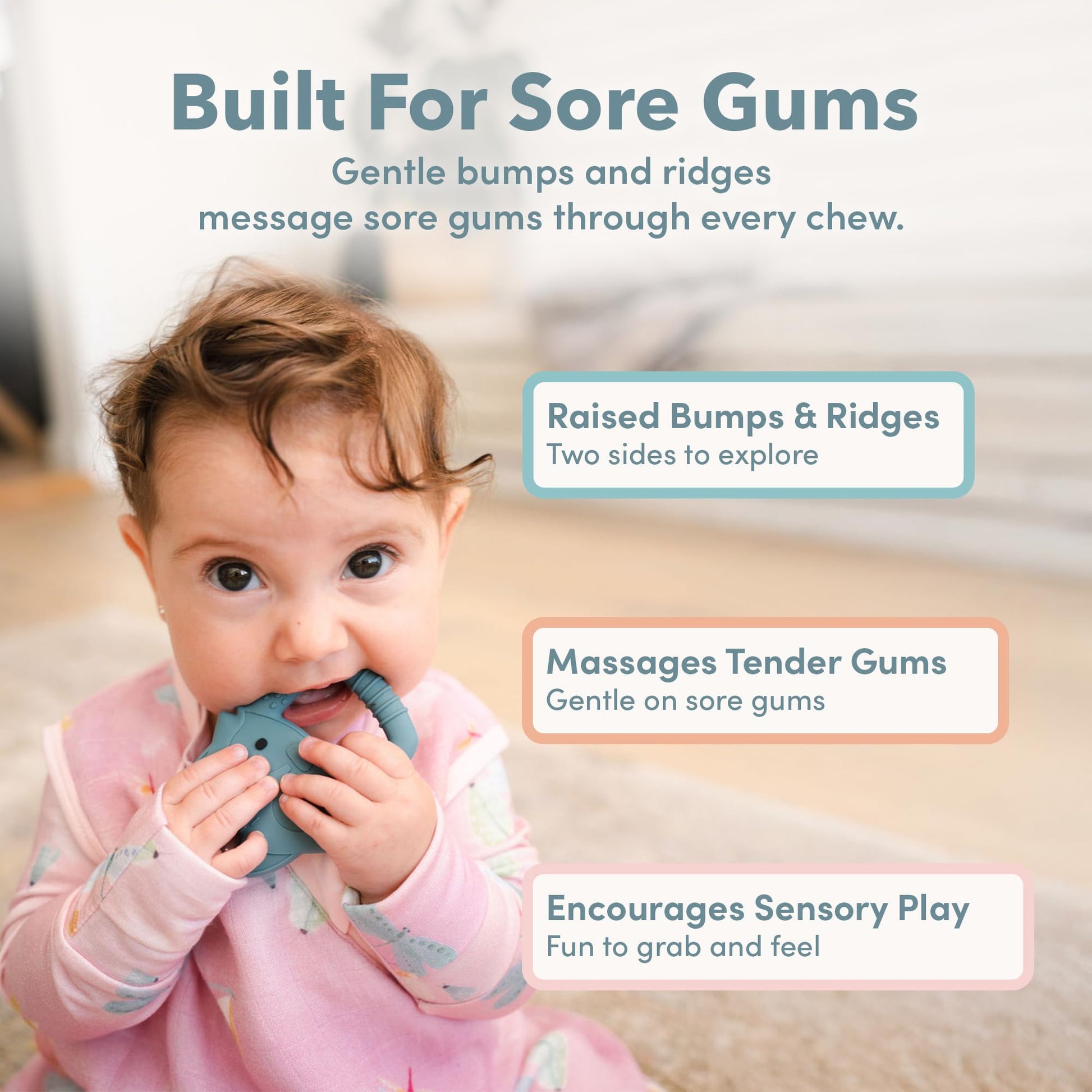 Loulou Lollipop Wild Silicone Teether for Babies 4 Months and Up, Textured Teething Ring for Sore Gums, BPA-Free Food-Grade Silicone, Easy-Grip Open