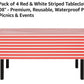 Oojami Pack of 4 Red & White Striped Tablecloths - 54" x 108" - Premium, Reusable, Waterproof Plastic for Parties, Picnics & Events