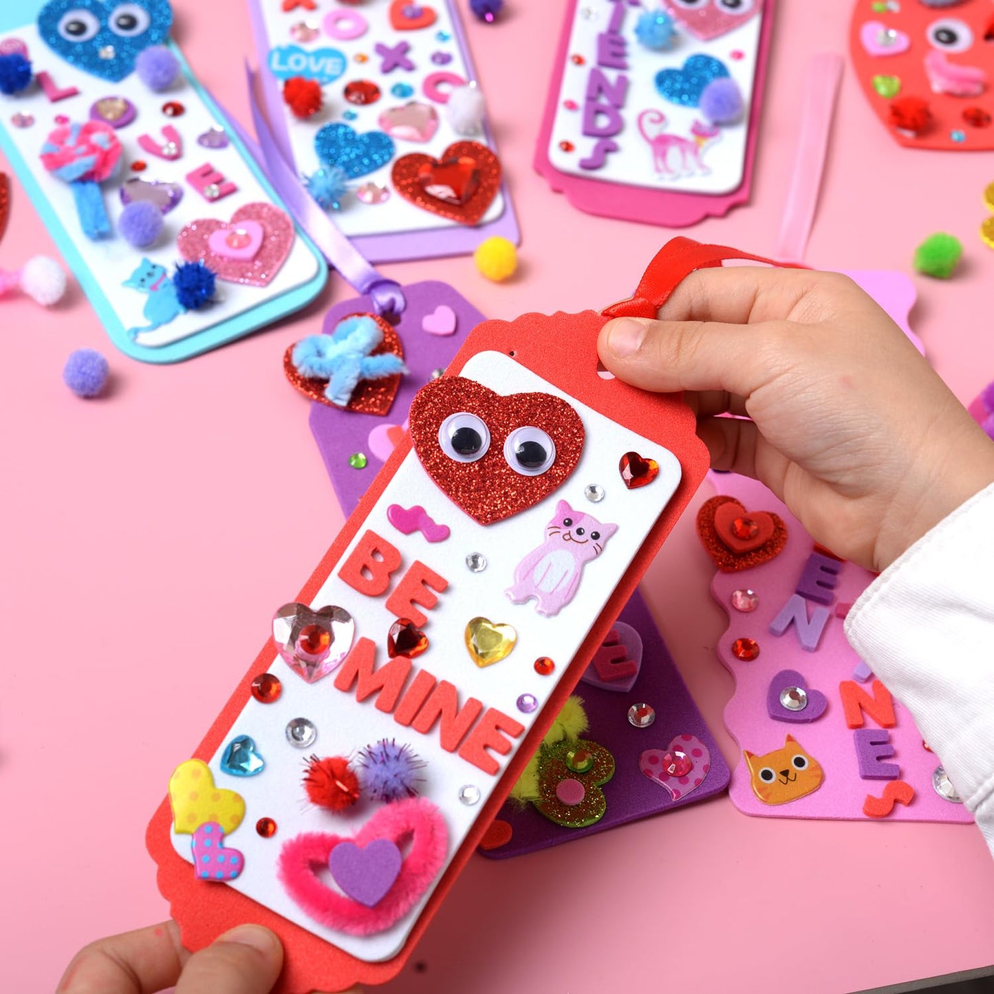 YIYEE 36 Sets Valentines Day Crafts for Kids, DIY Foam Bookmarks Valentine Cards Craft Kit for Kids Craft Hanging Ornament, Valentines Activities