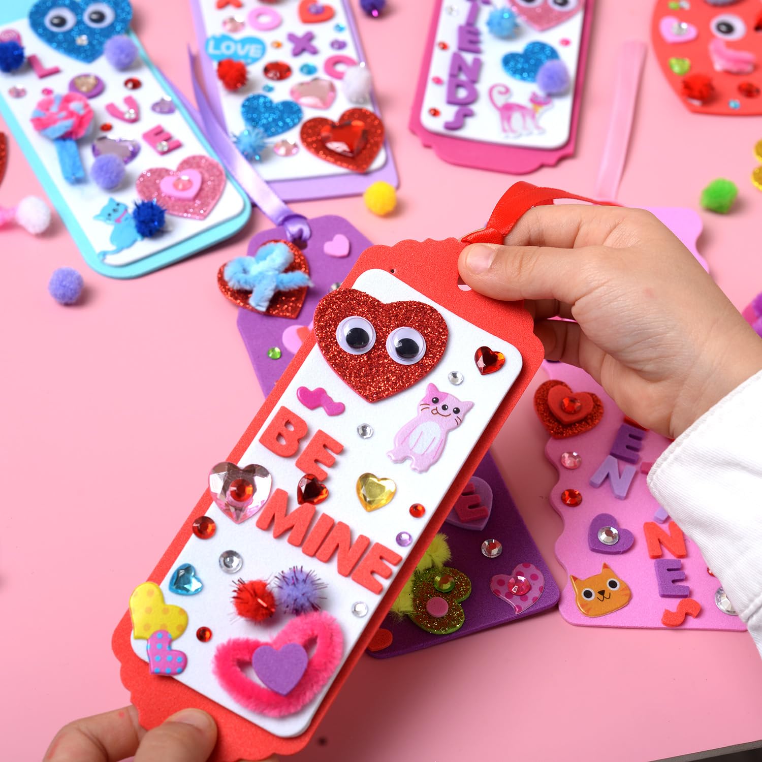YIYEE 36 Sets Valentines Day Crafts for Kids, DIY Foam Bookmarks Valentine Cards Craft Kit for Kids Craft Hanging Ornament, Valentines Activities