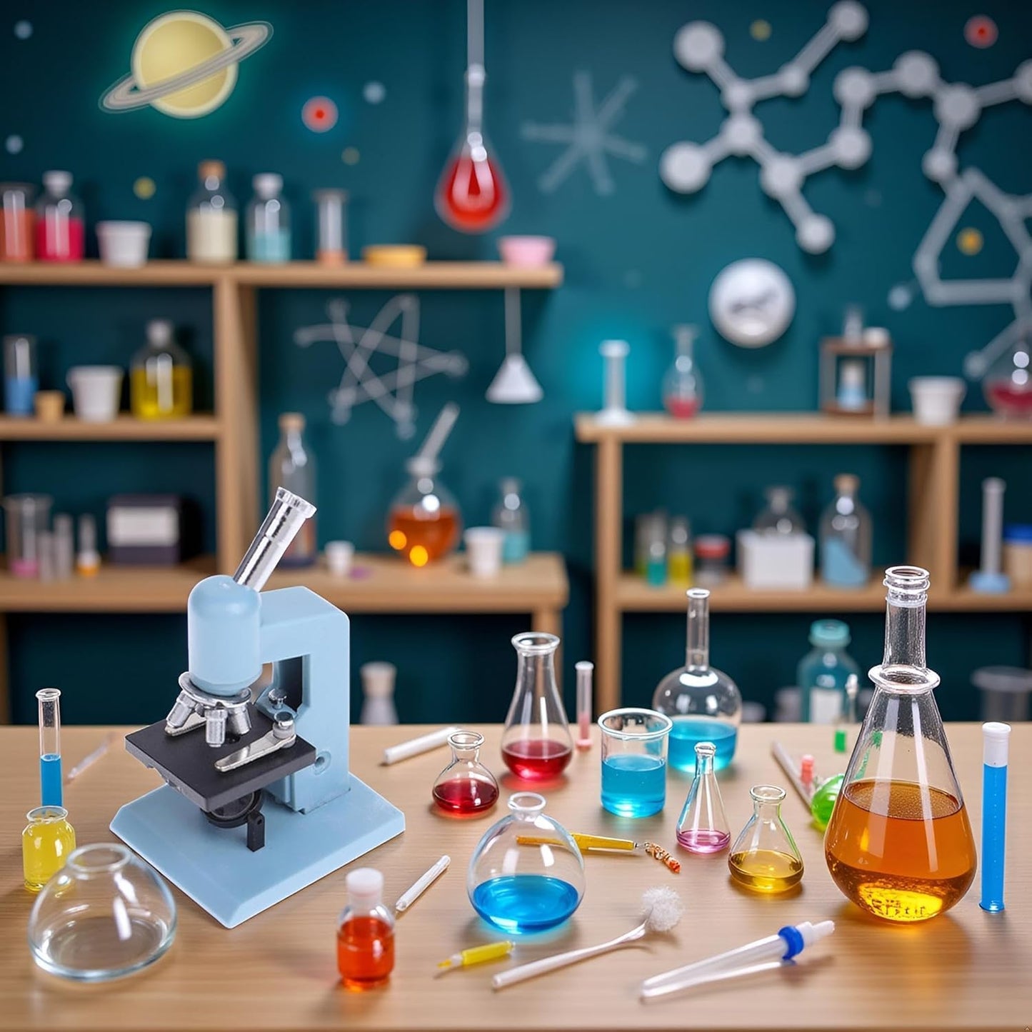 Blue Miniature Microscope, Plastic Dollhouse Mini Laboratory Tool for Dollhouse Science STEM Scene, Experiment Scene Doll House Kit for 1:12 Scale