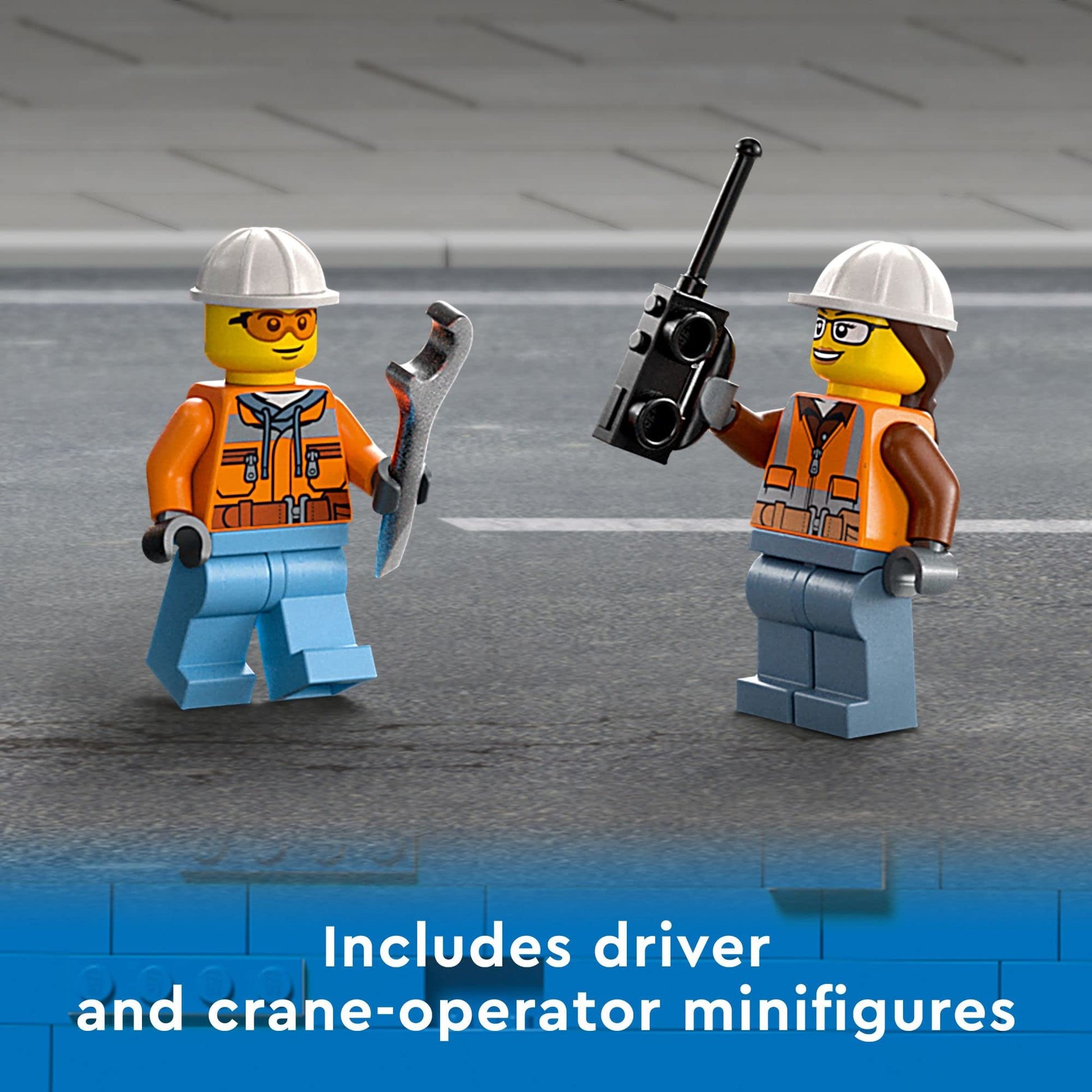 LEGO City Great Vehicles Mobile Crane Truck Toy Building Set 60324 - Construction Vehicle Model, Featuring 2 Minifigures with Tool Toys Kit and Road