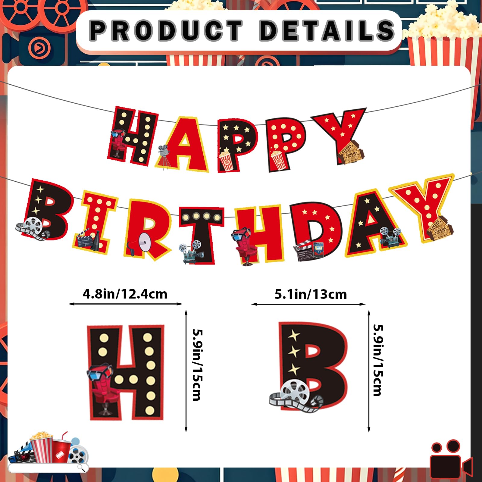 Movie Night Decorations, Movie Night Supplies, Happy Birthday Banner Hanging Swirls Movie Theme Party Decorations for Birthday Party Film Backdrop