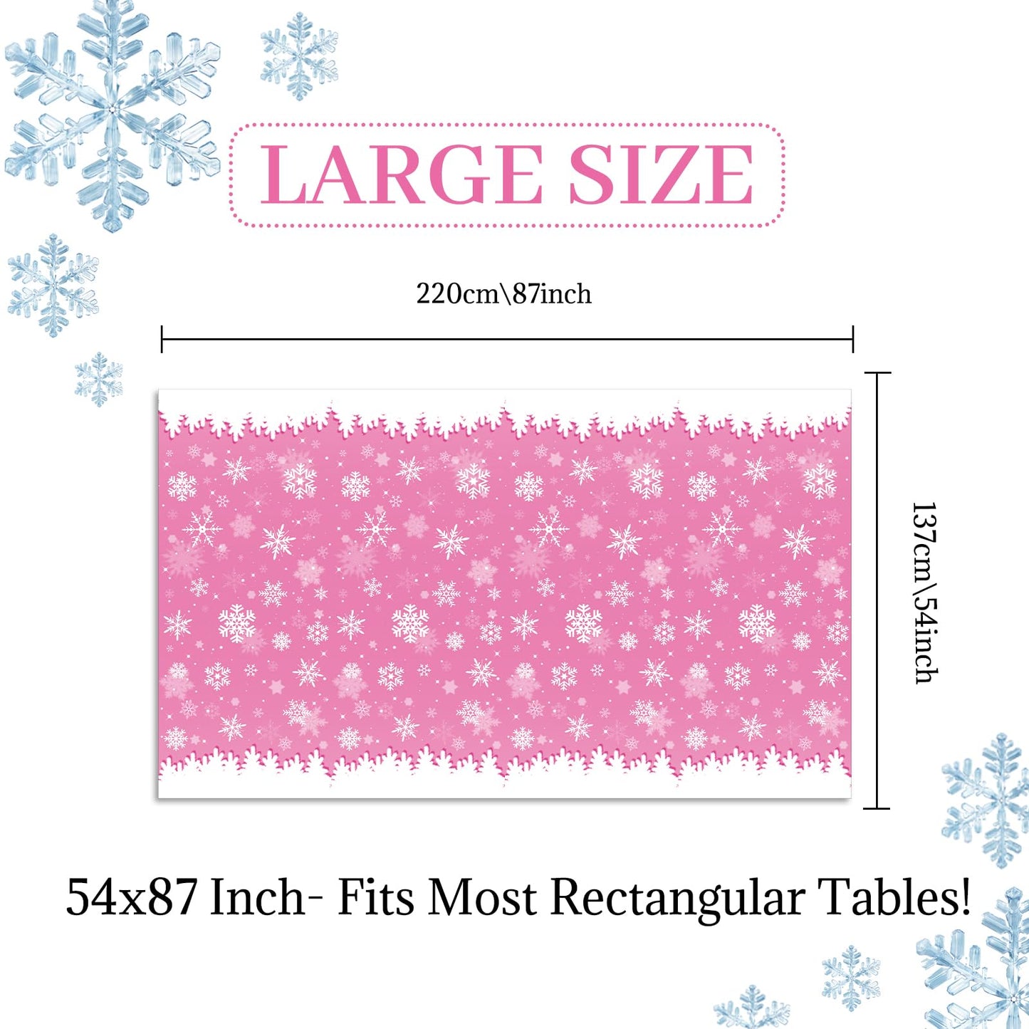 Partystadl 2Pcs Disposable Winter Snowflake Tablecloth, Disposable Pink Snowflake Plastic Table Cover, Pink Snowflake Winter Tablecloth Party