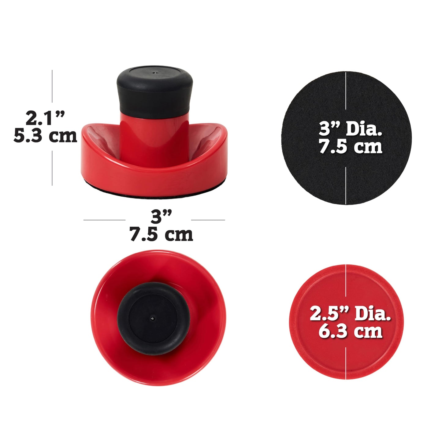 Hall of Games Air Hockey Accessories Set 4 Pushers, 8 Pucks, 8 Pads, Fits 60 to 72 in Air Hockey Tables, Red and Black