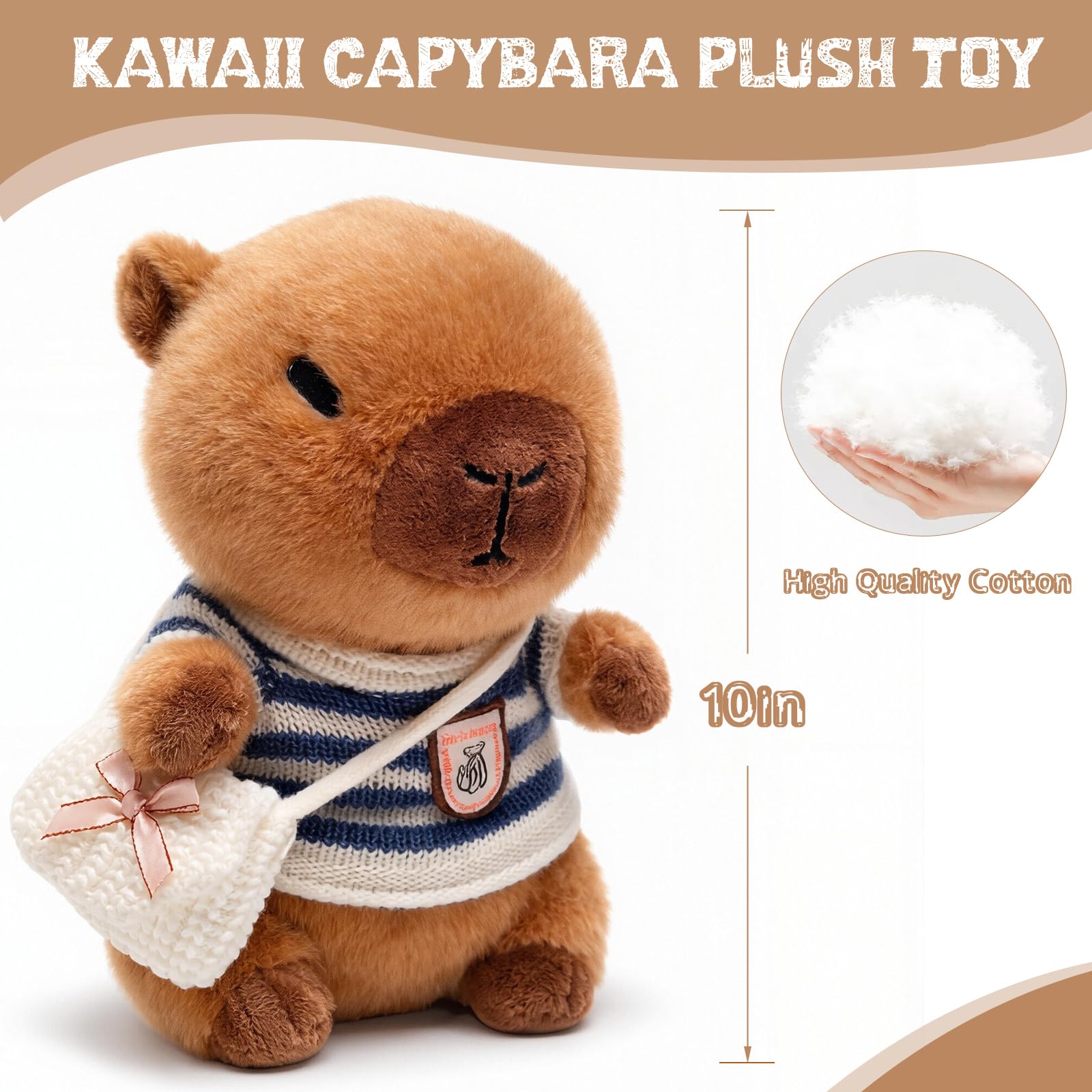 TITQWOP 10.2" Brown Capybara Plush Toy with 9 Clothes and Accessories Super Soft Capybara Stuffed Animal for Kids Girls Boys (Brown Capybara)