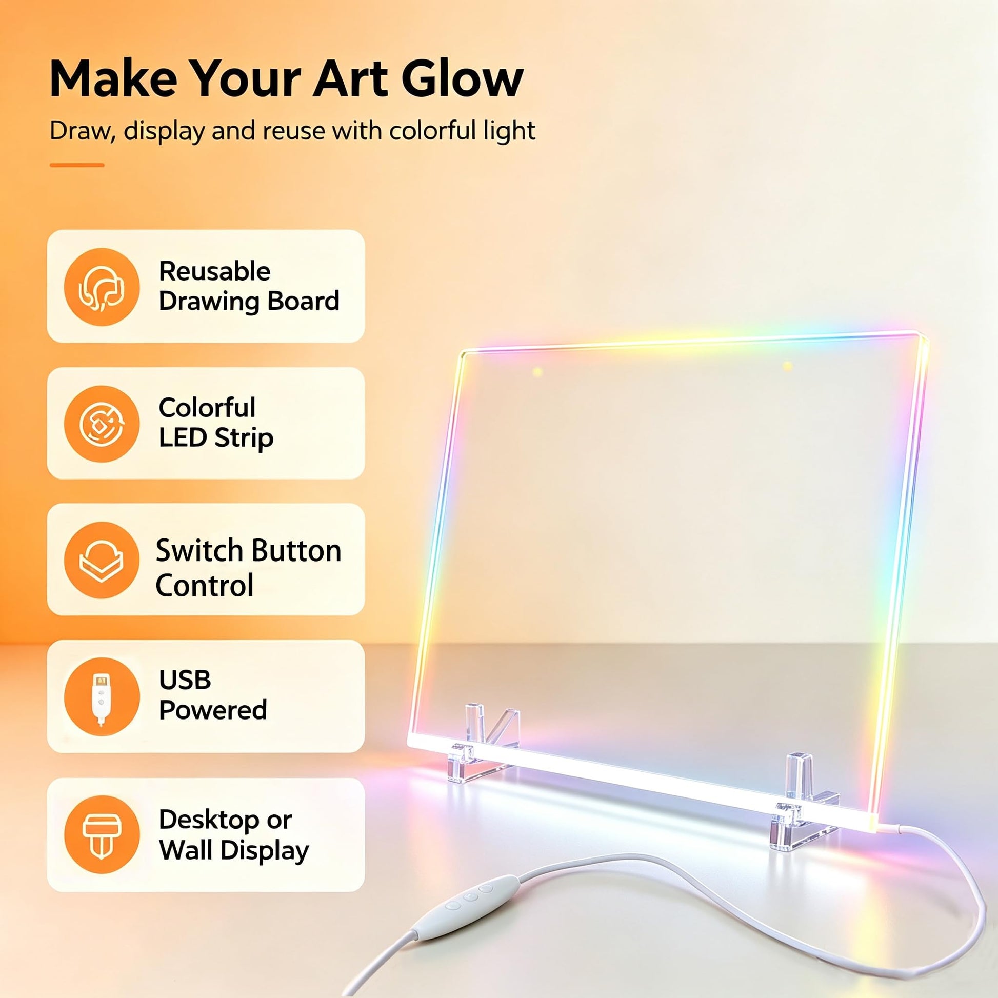 LED Drawing Board for Kids 13.7''X10'' Acrylic Message White Board
