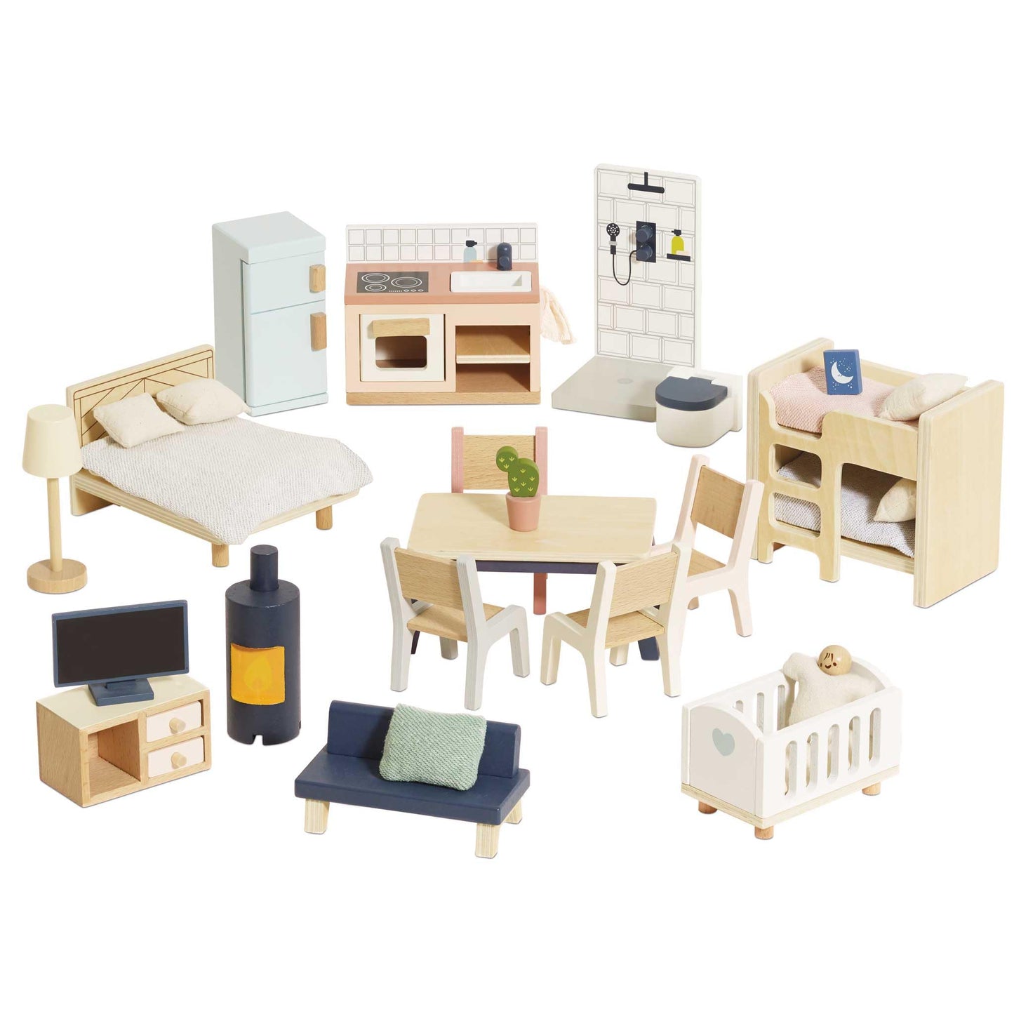 Le Toy Van - Wooden Dolls House Full Starter Furniture & Accessories Play Set for Dolls Houses | Girls or Boys Dolls House Furniture Sets - Suitable