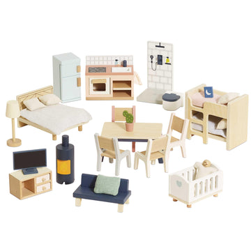 Le Toy Van - Wooden Dolls House Full Starter Furniture & Accessories Play Set for Dolls Houses | Girls or Boys Dolls House Furniture Sets - Suitable