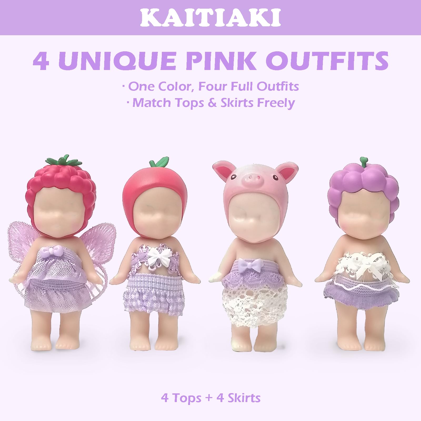 4 Sets Mini Doll Clothes for Sonny Angel, Tops and Skirts Fit for 3 Inch Collectible Dolls for Adult Collectors, Designed for Display and Decoration