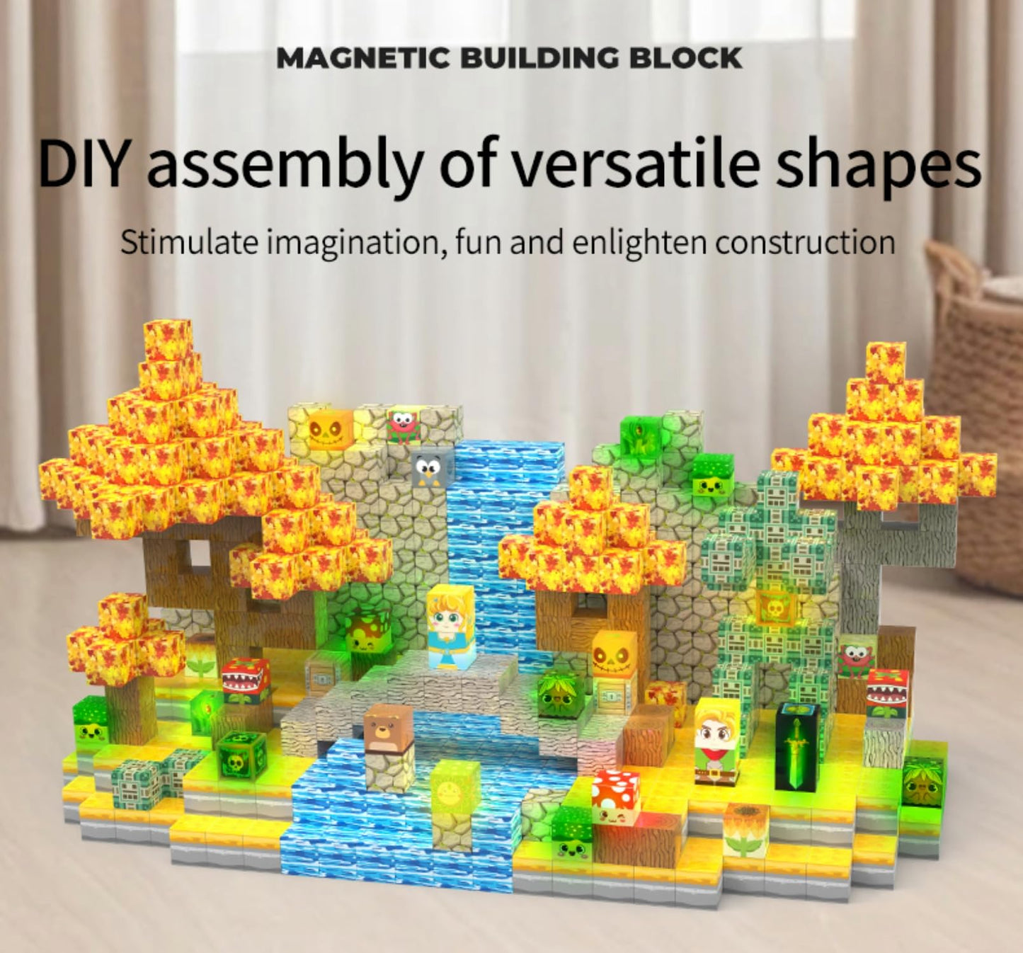 FXZYIXS Magnetic Blocks, 200-Piece Build Knight&Princess Magnet Game Set, Magnetic Tiles Building Blocks STEM Sensory Creative Toys Games for Toddler