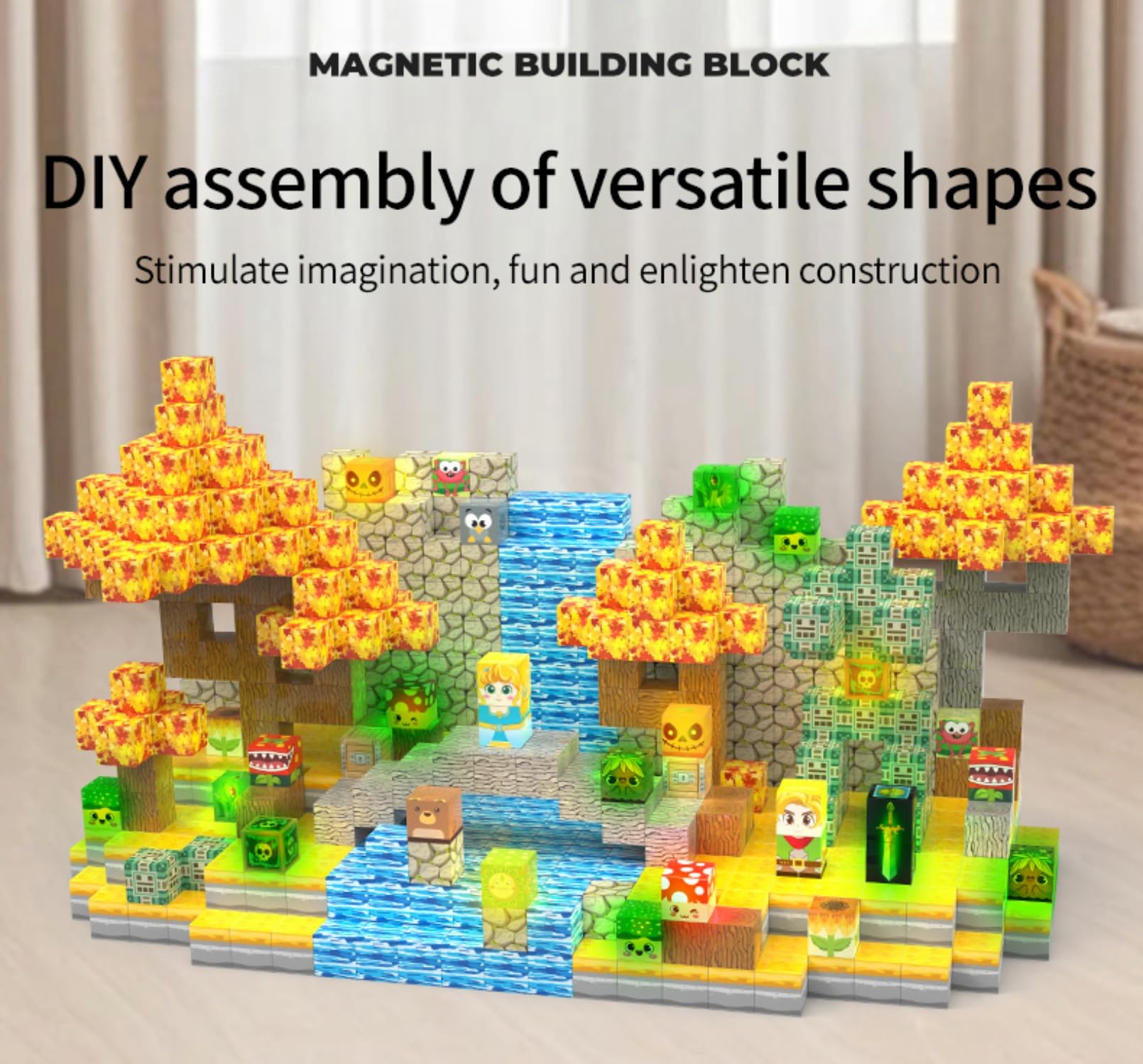 FXZYIXS Magnetic Blocks, 200-Piece Build Knight&Princess Magnet Game Set, Magnetic Tiles Building Blocks STEM Sensory Creative Toys Games for Toddler