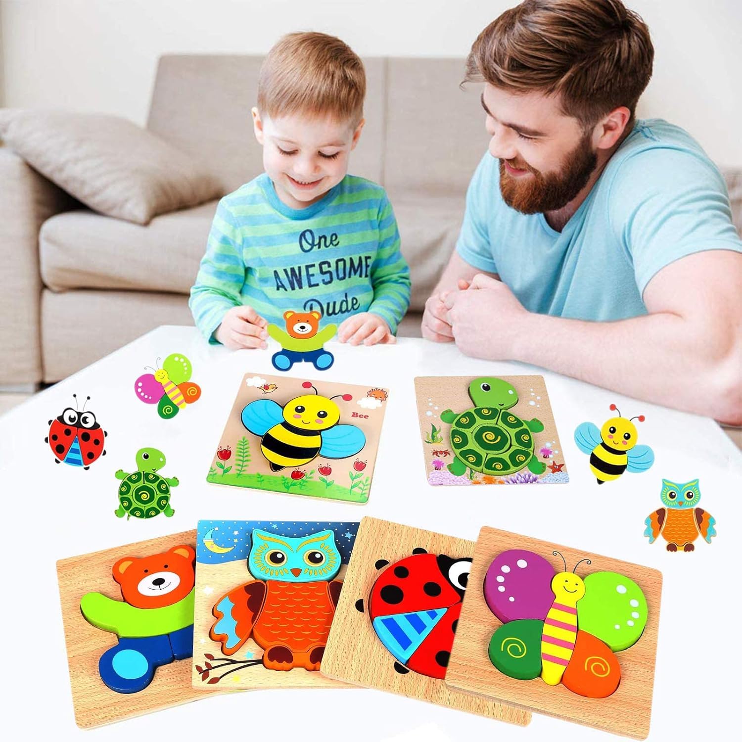 Wooden Puzzles Toddler, 6 Pack Animal Jigsaw Puzzles Montessori Toys for Kids Baby Boys Girls Brain Development Preschool Learning Educational Toy