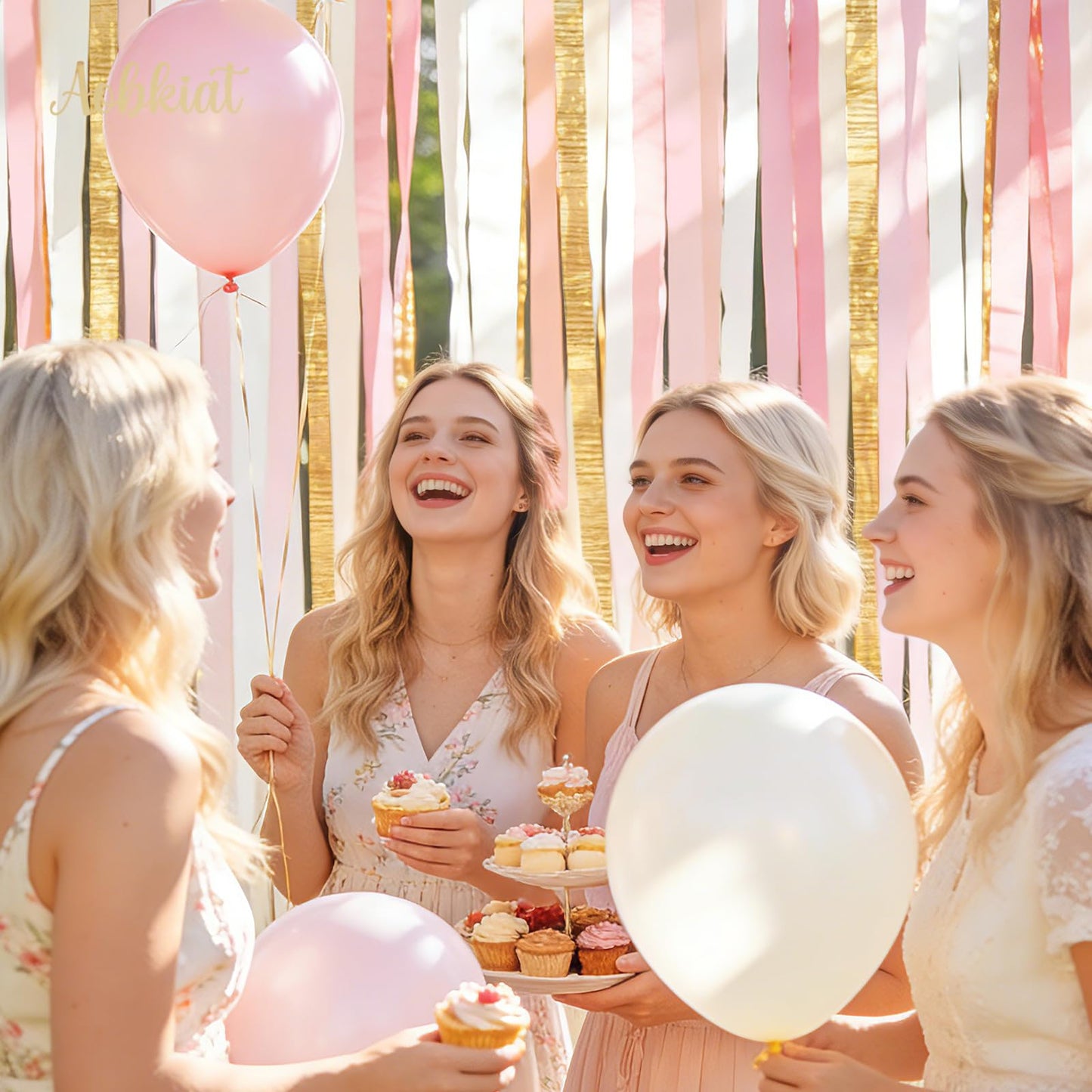 AOBKIAT Wedding Streamers Party Decorations,8 Rolls Pink Gold Crepe Paper