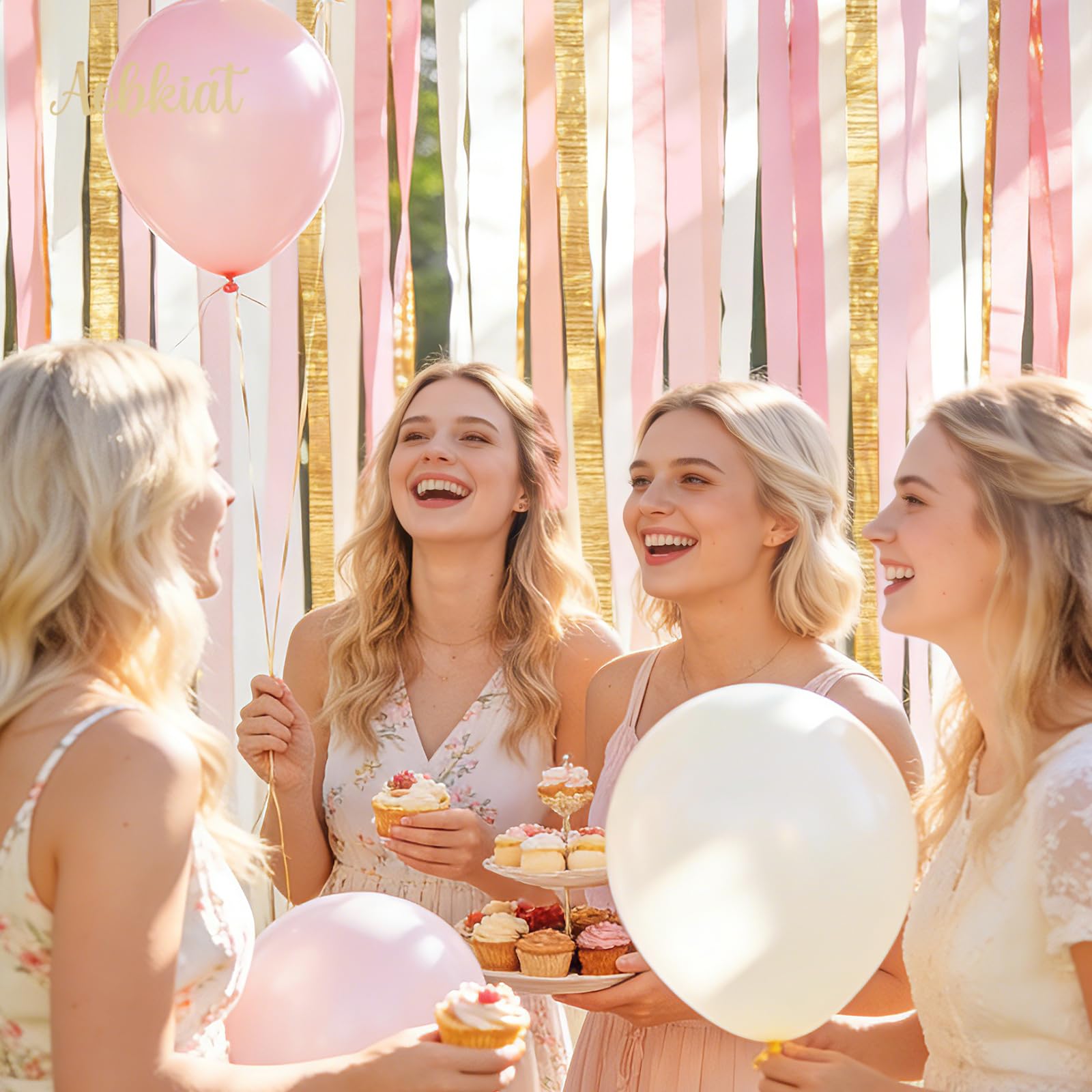 AOBKIAT Wedding Streamers Party Decorations,8 Rolls Pink Gold Crepe Paper