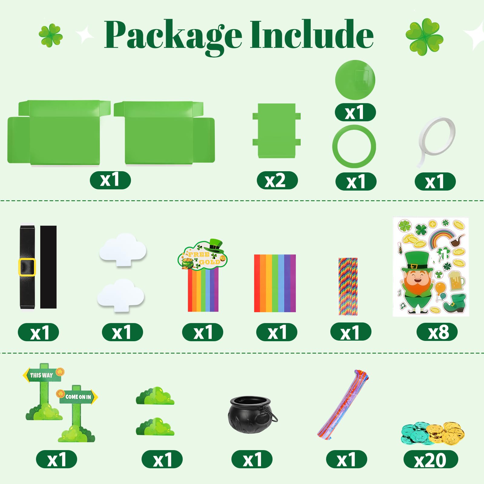 whumsdog St. Patrick's Day DIY Leprechaun Trap Kit for Kids- Craft Catch a Leprechaun Trap Set with Cauldron Kettles, Theme Stickers, Shamrock Coins |