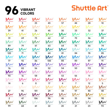 Shuttle Art Dual Tip Brush Pens, 96 Colours Fine and Brush Tip Markers Set with Pen Holder & 1 Colouring Book, Felt Tip Colouring Pens for Adults