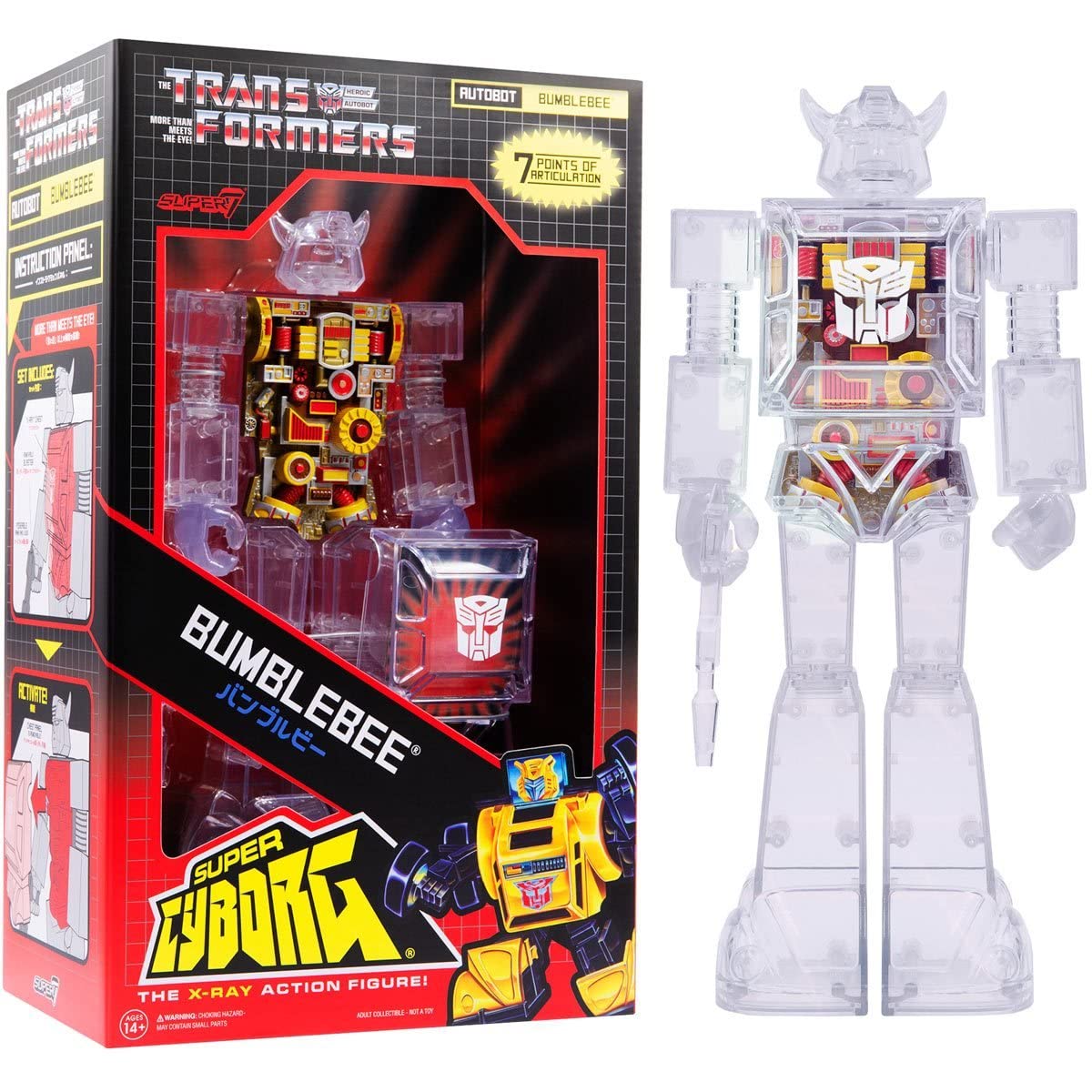 Super7 Super Cyborg Transformers Bumblebee (Clear) - 10" Transformers Action Figure Classic Cartoon Collectibles and Retro Toys