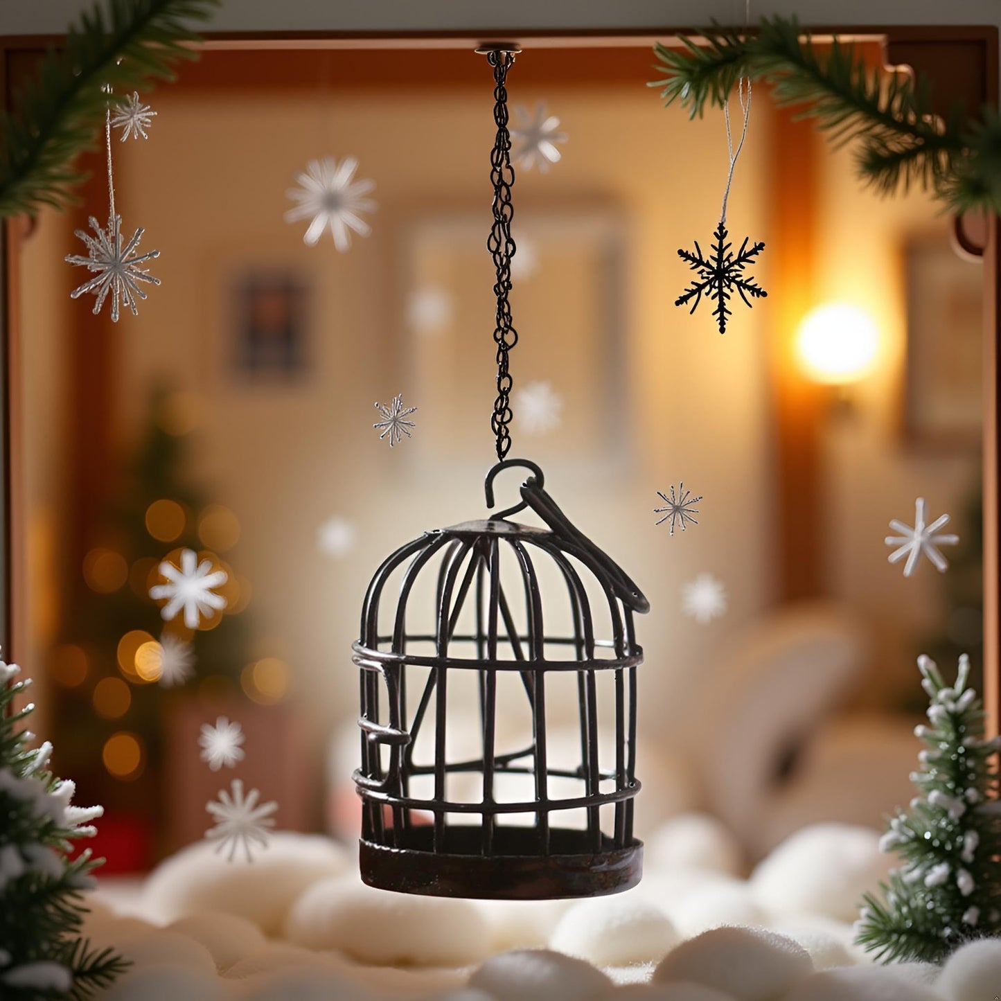 Black Miniature Doll House Birdcage Ornament Model Home Desktop Decor Gift,Miniature Doll House Furniture and Accessories