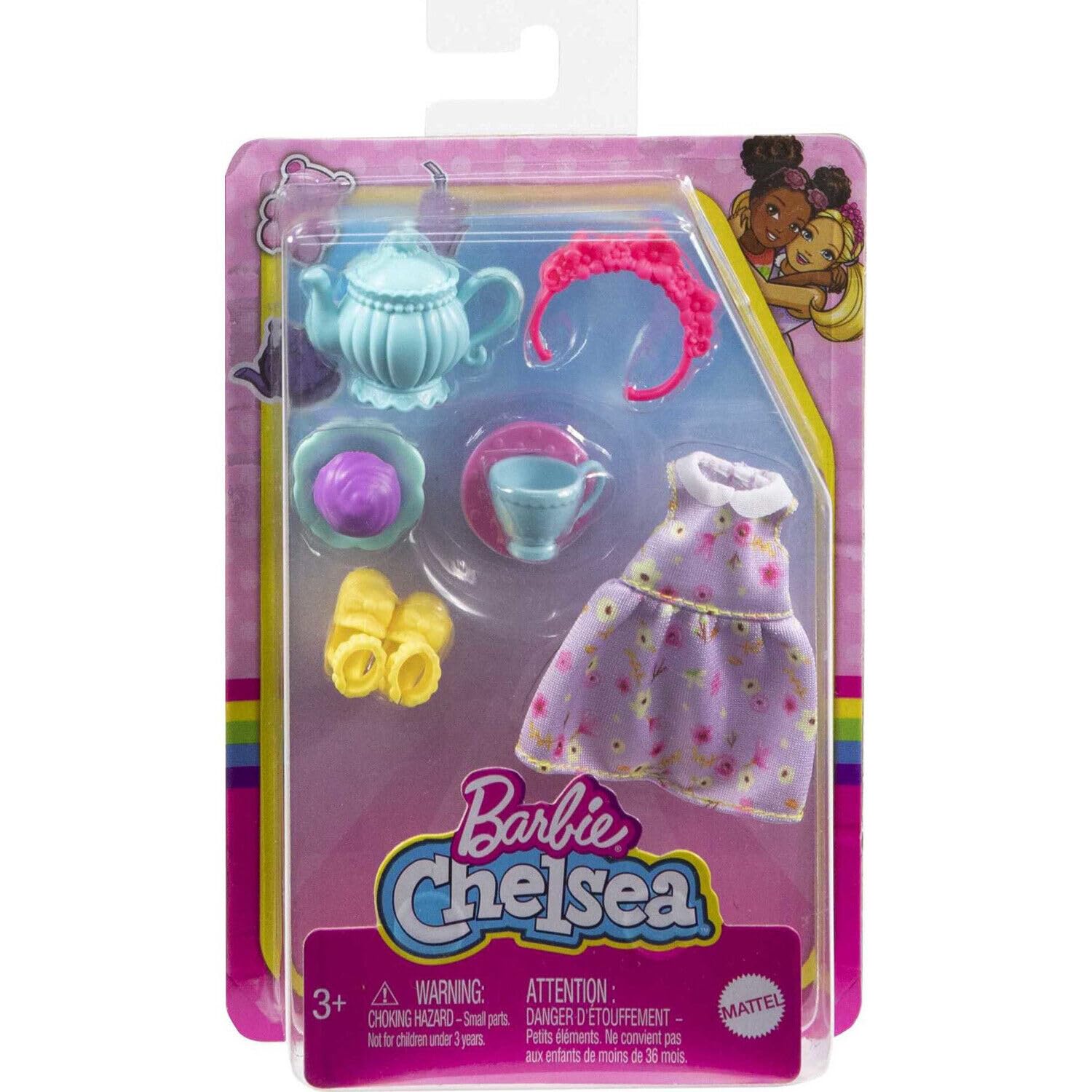 Barbie Chelsea Beach & Tea Party Accessory Fashion Pack Bundle - Mix of Beachwear & Tea Party Essentials for Chelsea Doll | Ages 3+