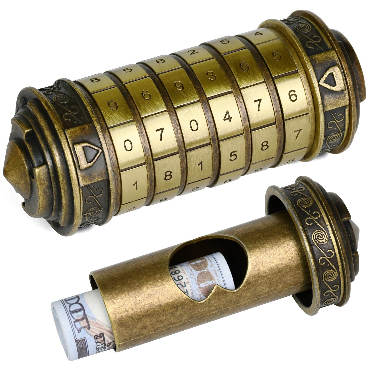 wellsee Da Vinci Code Mini Numbers Cryptex Brainteaser Puzzle Box,Metal Password Lock Cash Box with Hidden Compartment for Money,Challenge Game
