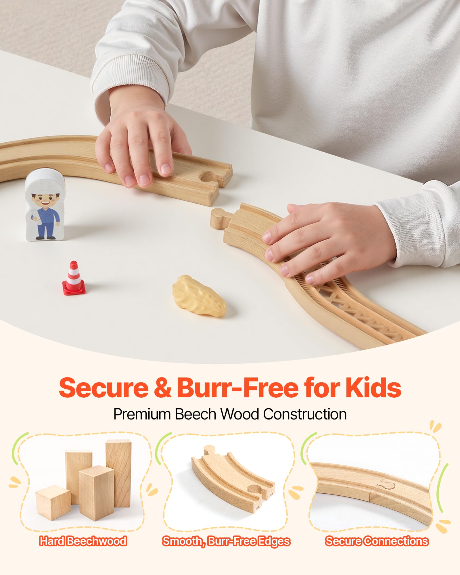 VEVOR 70PCS Wooden Train Set, with Magnetic Crane, Wood Train Track Toy for Kids Ages 3-8, Construction Crane Railway Set, Compatible with Major