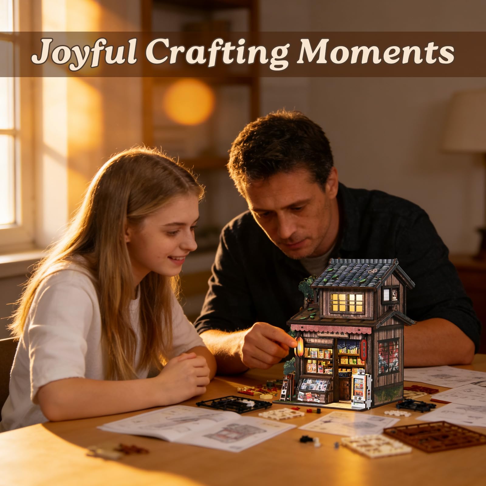 BETESINE Book Nook Kit for Adults 14+, Japanese Miniature House with LED Light and Dust Cover, DIY 3D Wooden Puzzle Bookshelf Insert Decor, Creative