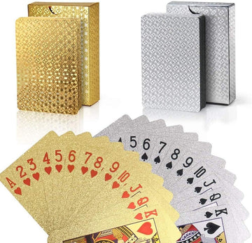 jcoral 2 Pack Diamond Playing Cards Gold Silver Poker Cards Waterproof Plastic Gold and Silver Foil Playing Cards Highly Flexible,2 Decks of Cards