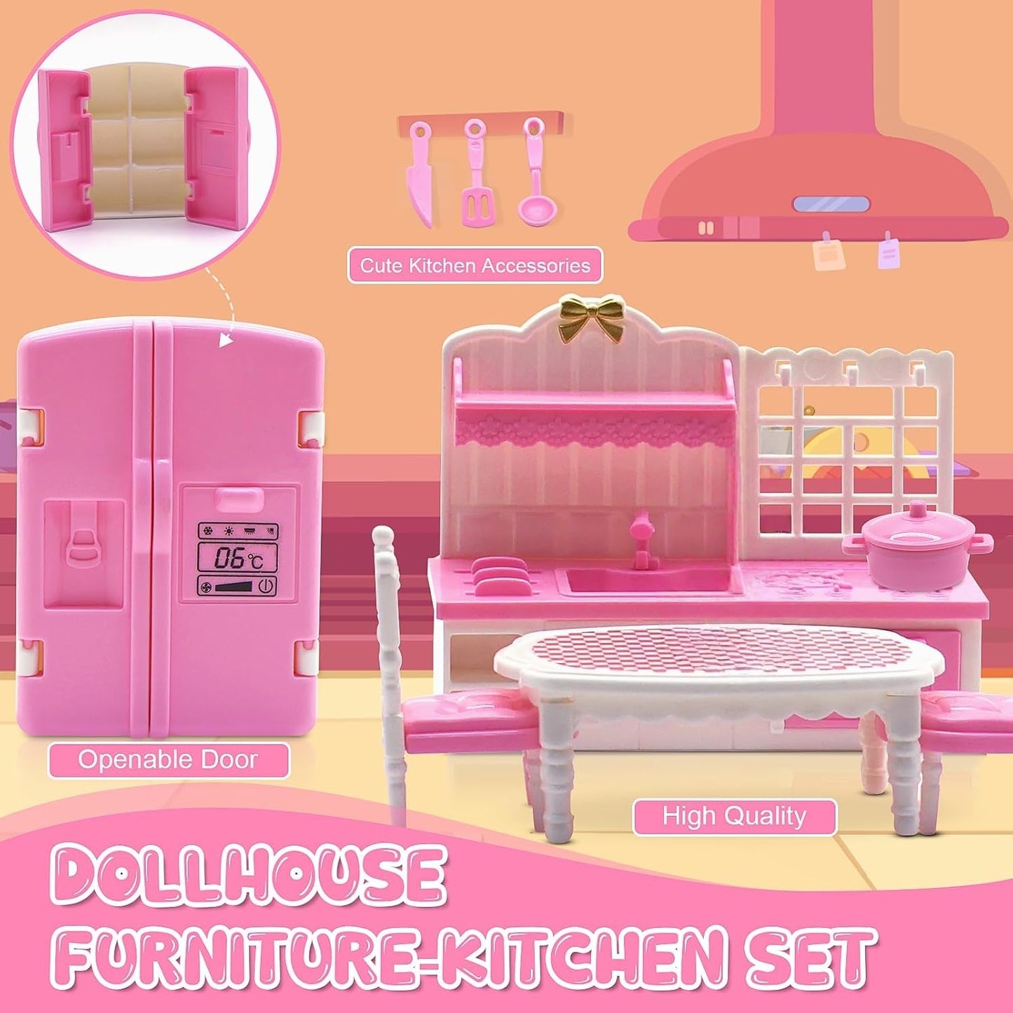 36Pcs Dollhouse Furniture Sets,Miniature 1:12 Scale Doll House Accessories and Furniture with Cat,Dog,Kitchen, Dining Room, Living Room,Bedroom