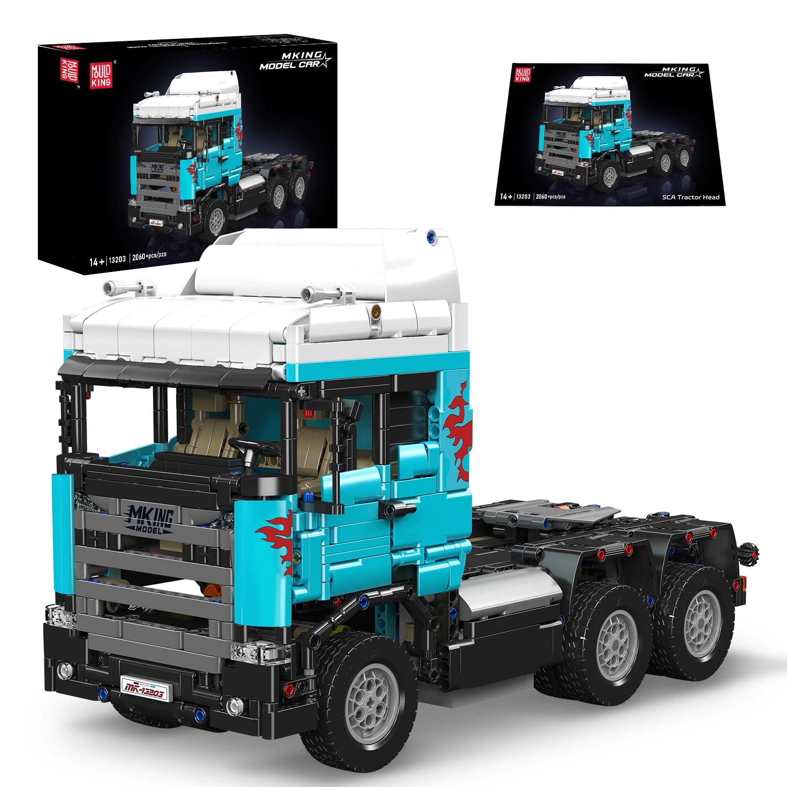 Mould King 13203 Truck Model Kits, Scania Tractor Head Building Toy Set, MOC Road Trailers Building Toys, Technology Crane Truck Toy for Adult