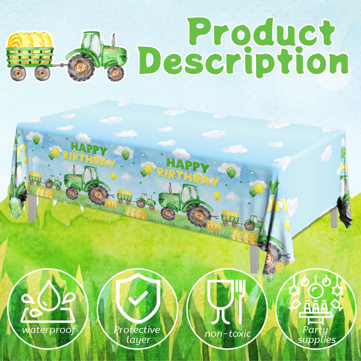 Pymurod Tractor Birthday Decorations 3pcs Tractor Party Tablecloths Tractor Birthday Table Cover for Boys Birthday Baby Shower Party Favors Supplies
