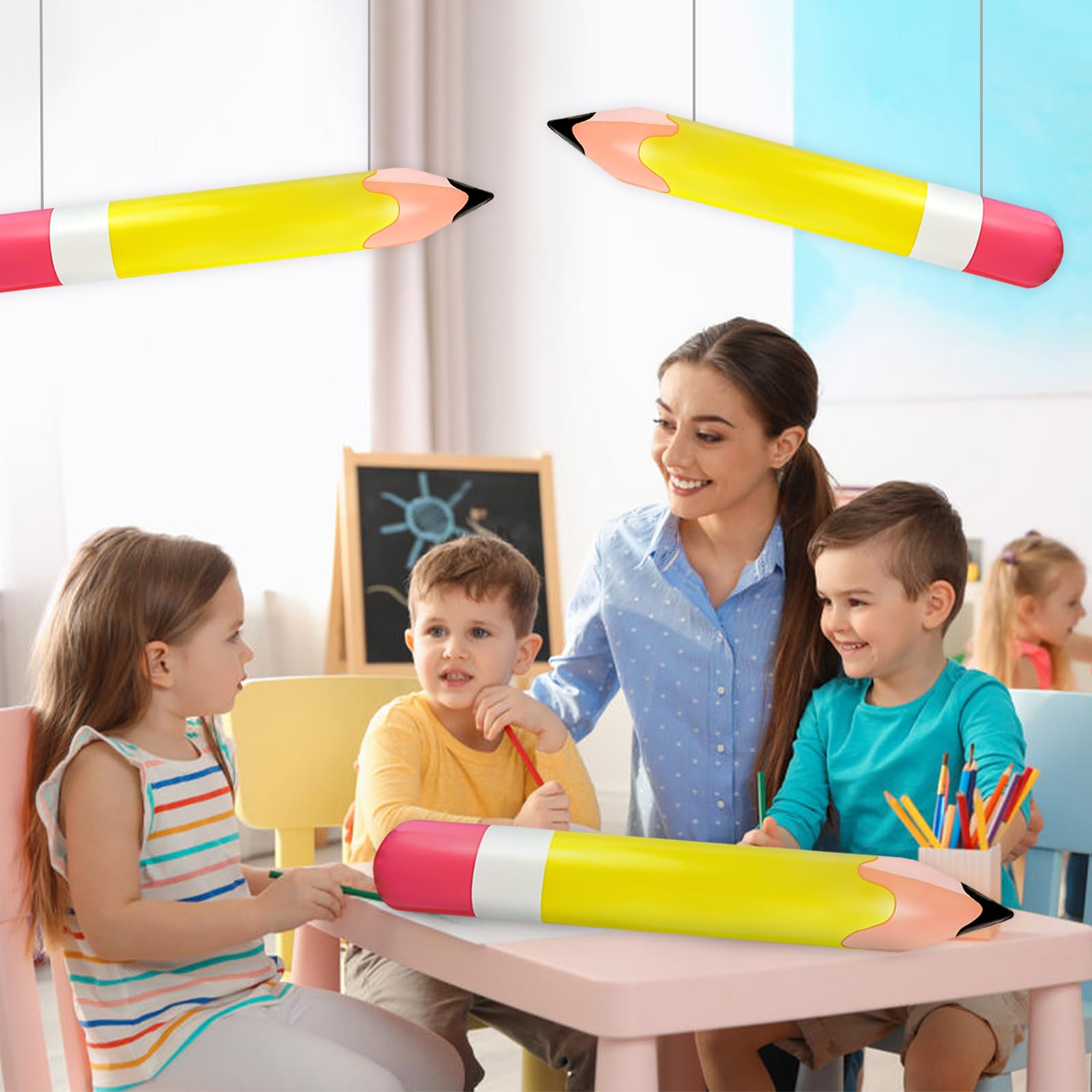 4 Pcs Large Giant Inflatable Pencil Balloon Birthday Party Back To School Graduation Favor Blow Up Balloon Hanging Classroom Decoration Suitable