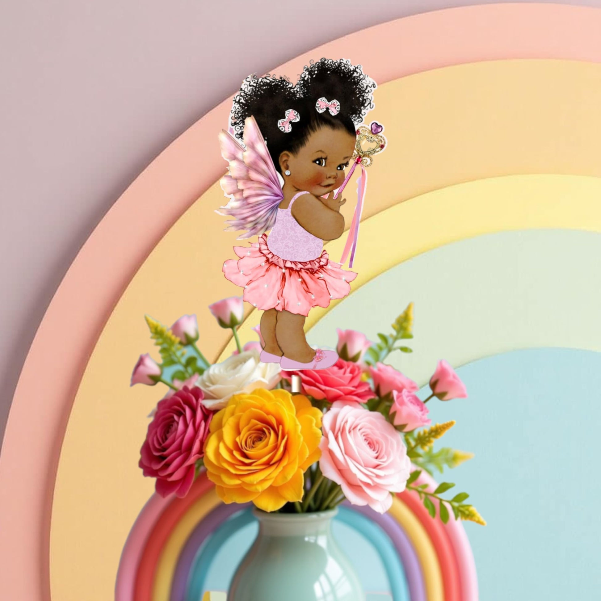 Fairy Princess African American Centerpieces, Fairy Table Party Decoration
