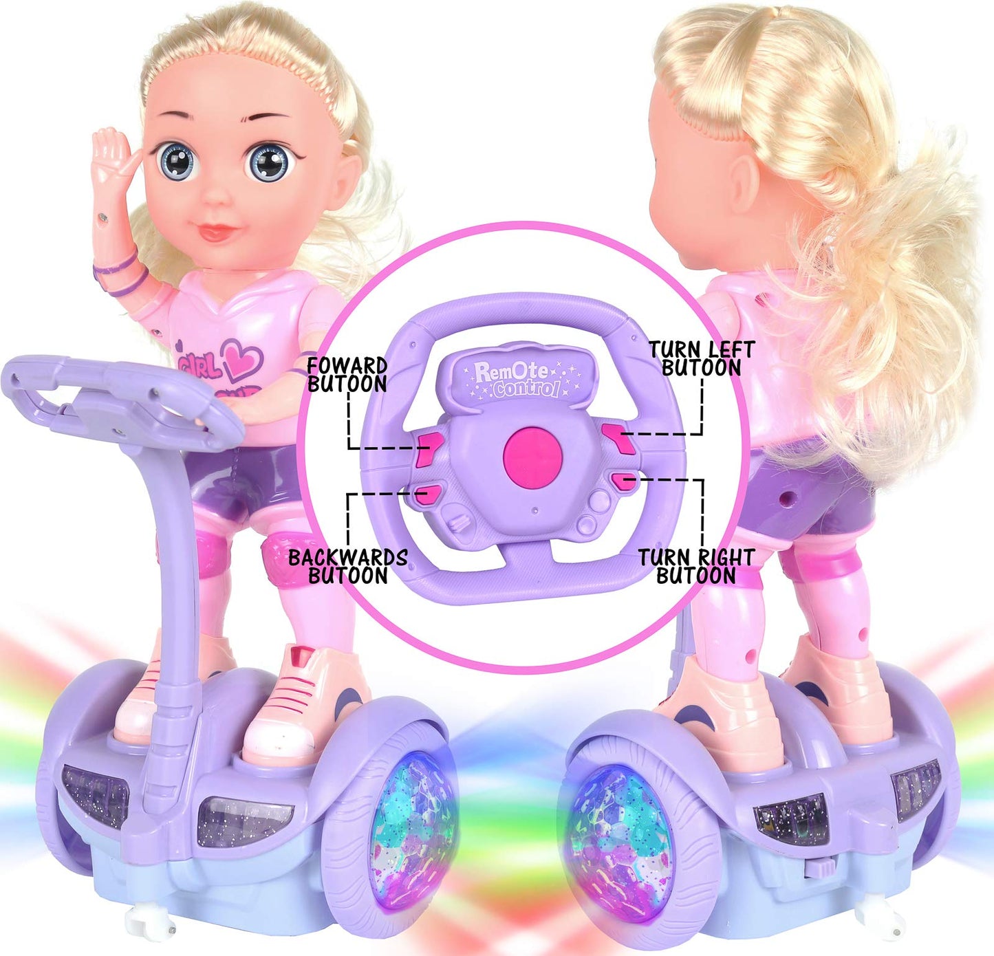 Kiddie Play Remote Control Electric Doll Scooter Toy for Kids