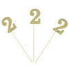 Second Birthday Centerpiece Sticks Gold Glitter Number 2 Party Table Toppers Flower Picks Anniversary Party Supplies - Pack of 10
