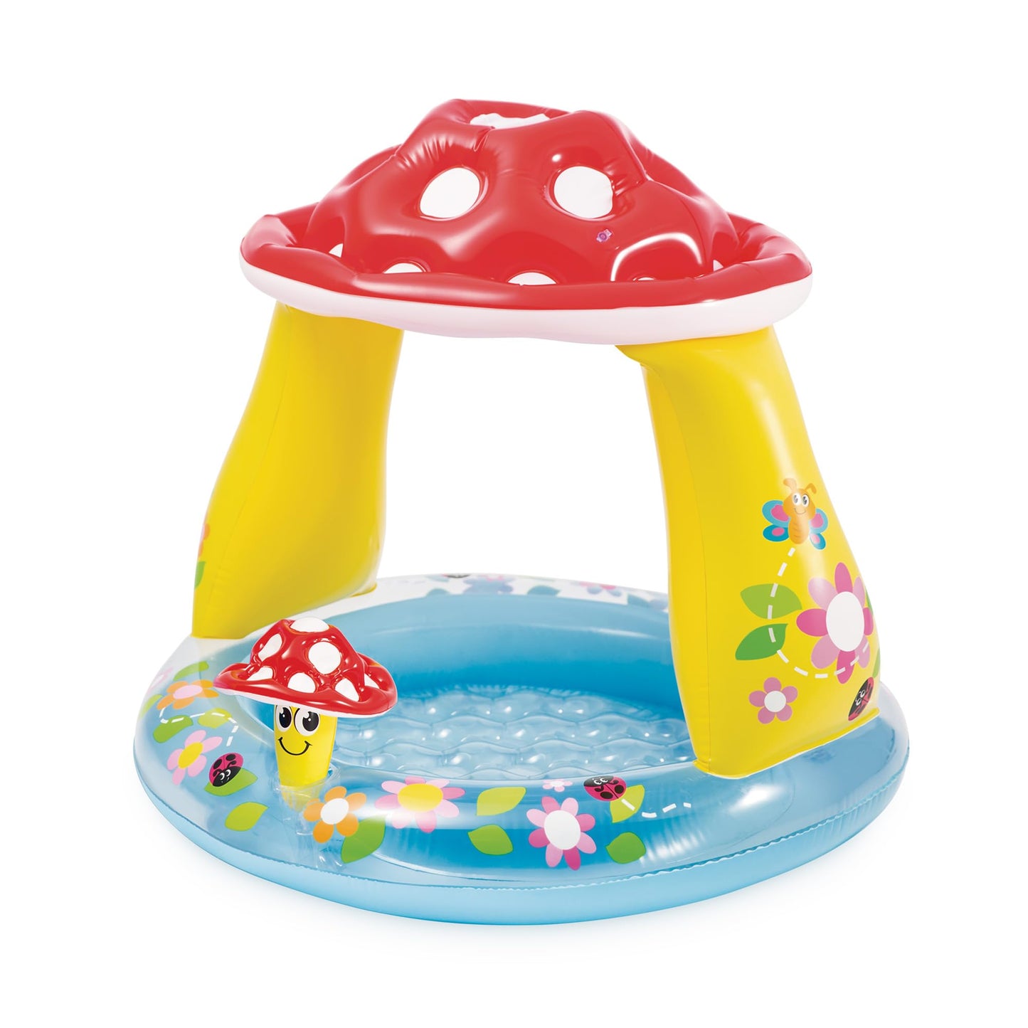 INTEX 57114EP Mushroom Baby Pool: Built-In Mushroom Shade - Soft Inflatable Floor - Durable Vinyl - Ages 1-3 - 40" x 35"