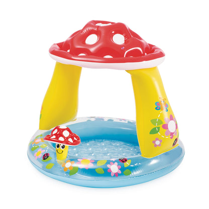 INTEX 57114EP Mushroom Baby Pool: Built-In Mushroom Shade - Soft Inflatable Floor - Durable Vinyl - Ages 1-3 - 40" x 35"