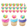 DECOPAC Rainbow Prism Heart Cupcake Rings, Cake Toppers, Multicolored Food Safe Decorations For Parties- 24 Pack