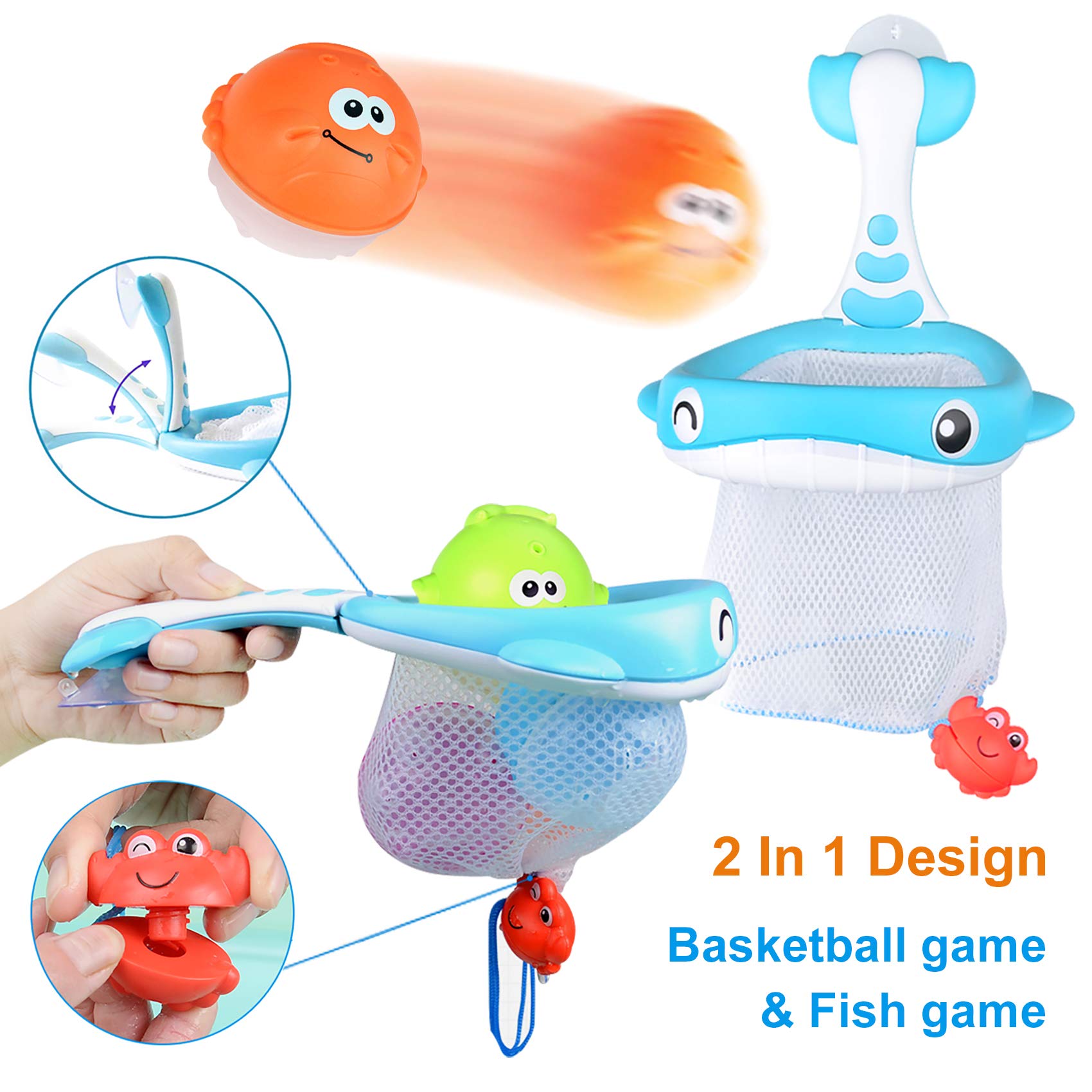 Bath Toy Sets, 36 Foam Bath Letters and Numbers, Floating Squirts Animal Toys Set with Fishing Net and Organizer Bag, Fish Catching Game for Babies