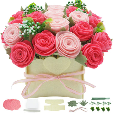 BAZIMA ALICE DIY Felt Flower Kit, Pink Rose Bouquet Kit, Floral Gifts - Arrange Pre-Cut Flowers and Foliage