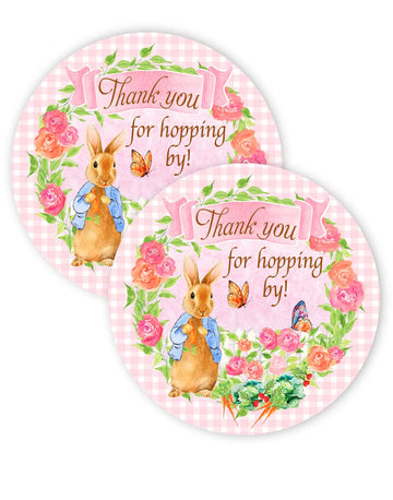 Peter Party Favor Stickers - 20 Count - Rabbit Thank You Tag - Party Supplies - Party Decorations - Pink Stickers