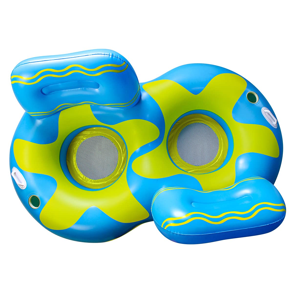 Double Pool Floats, Adult Pool Floats, mesh Bottom Pool raft, with Two Handle and Two Big Cup Holder, Great for Chilling in the Pool,Blue.
