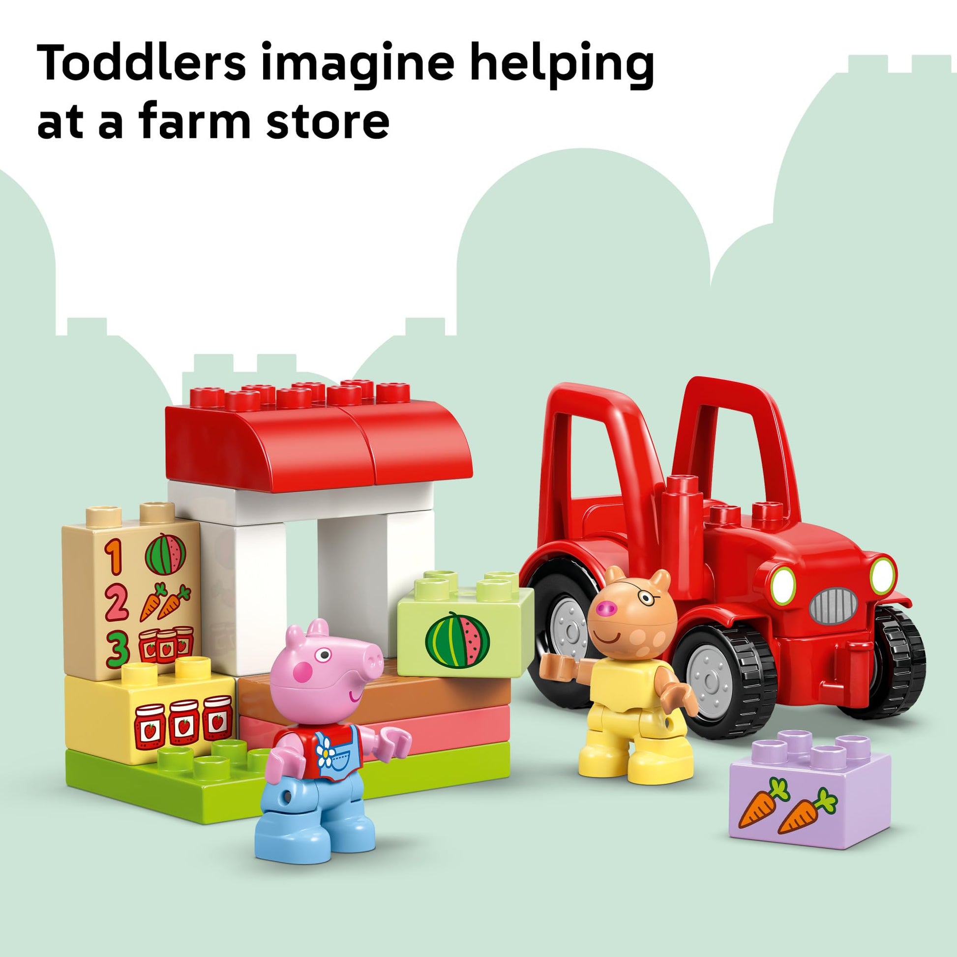LEGO DUPLO Peppa Pig Tractor and Market - Building Toy for Toddlers, Ages 2+ - Sensory Toy for Girls & Boys - Includes 2 Figures - Birthday Gifts for