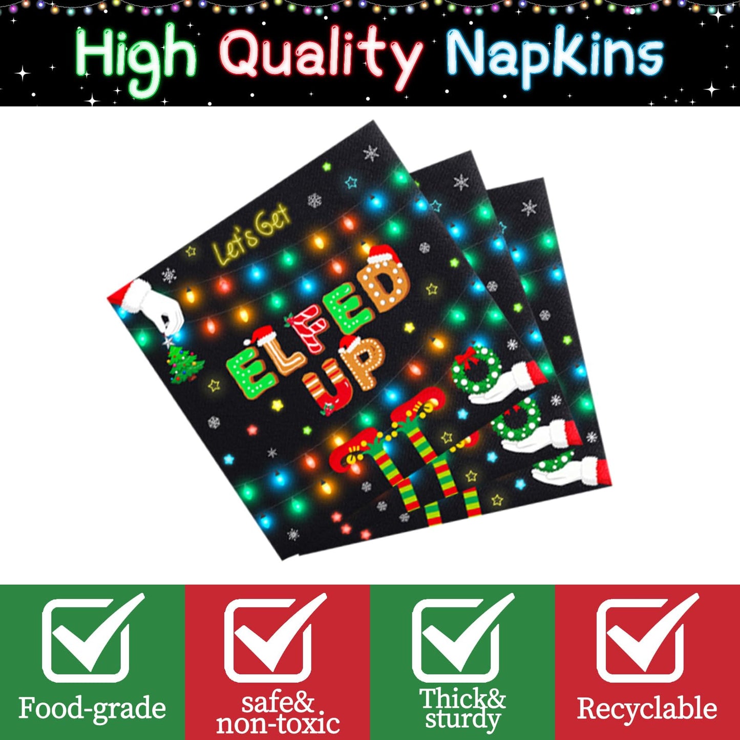 Christmas Party Supplies Disposable Let's Get Elfed Up Tableware Set includes Paper Plates,Napkins and Cups for Elf Christmas Party Supplies,Serve 30