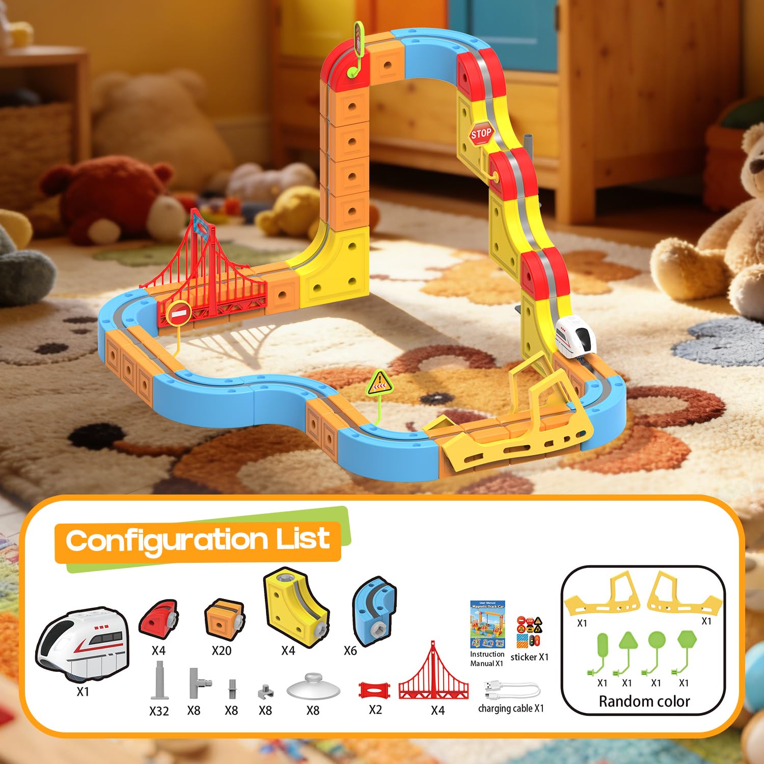 Electric Train Set for Kids, Flexible 3D Cube Track STEM Motorized Toy