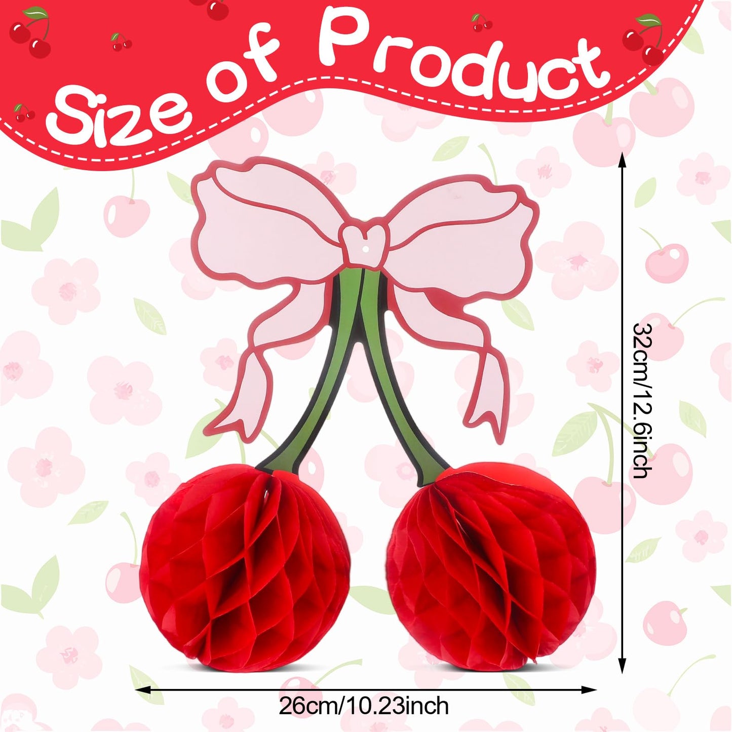 XEQWZVFR 10PCS Cherry Bow Honeycomb Decor 3D Cherry Bow Honeycomb Birthday Party Decorations Cherry Centerpiece Table Decorations Cherry-Bow Table